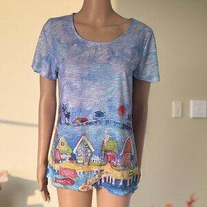 Leoma Lovegrove Beach Scene Top Women's Size Medium